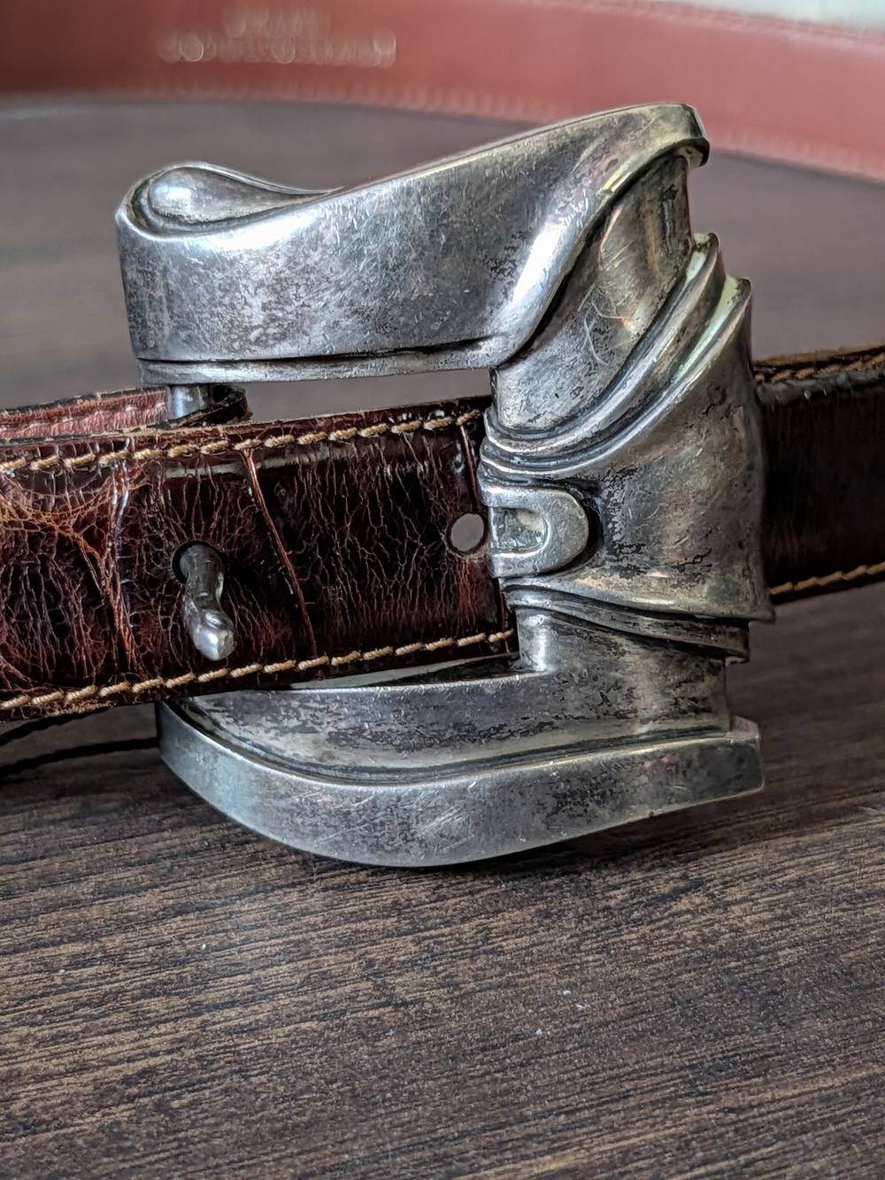 KIESELSTEIN-CORD Chunky 925 Sterling Silver Buckle & Tip Brown Alligator Belt - Picture 2 of 16